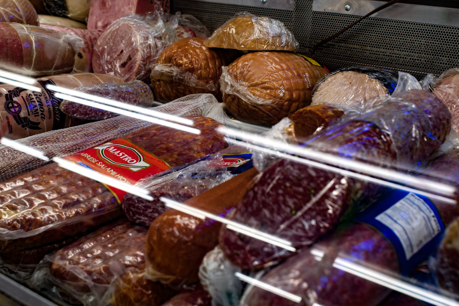deli meat selection in refrigerator